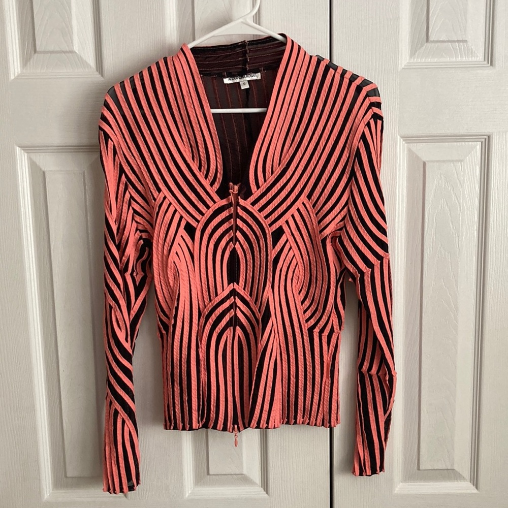 Alexandra Rosati zip front shirt, 10 black and salmon pink